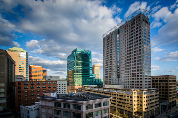View of buildings in downtown Baltimore, Maryland.