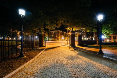 Johns Hopkins Üniversitesi'ne kaldırım taşı döşeli driveway gece, ben
