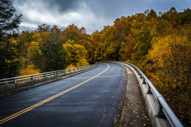Sonbahar renk ve Köprüsü kuzey Carol Blue Ridge Parkway üzerinde