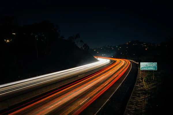 Long exposure of California Route 125 at night, in La Mesa, Cali — Stock Photo, Image