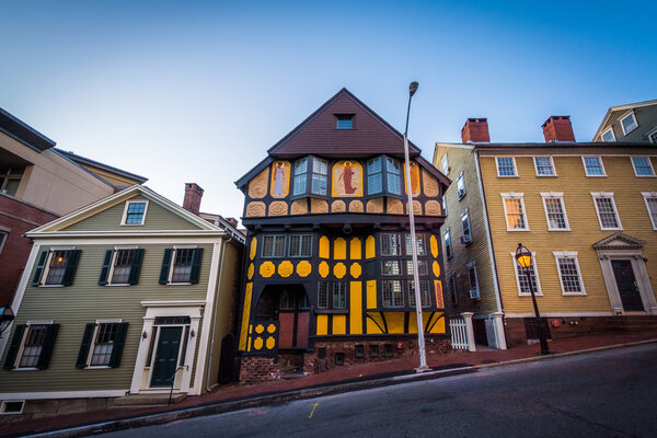 Buildings on a steep hill on Thomas Street, in Providence, Rhode
