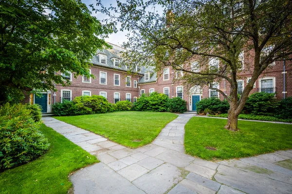 Walkways and brick buildings at Brown University, in Providence,