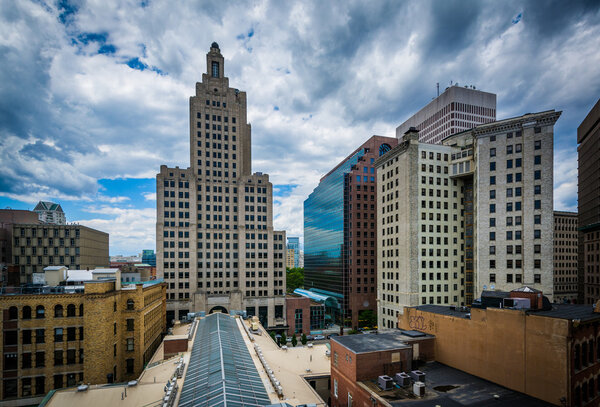 View of buildings in downtown Providence, Rhode Island.