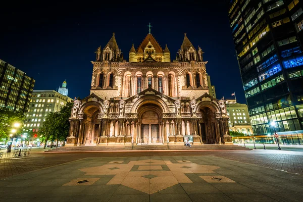 Trinity Church di notte, a Copley Square, a Boston, Massachusetts — Foto Stock
