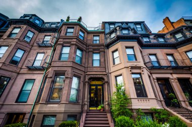 Güzel tuğla sıraevler Back Bay, Boston, Massachusetts.