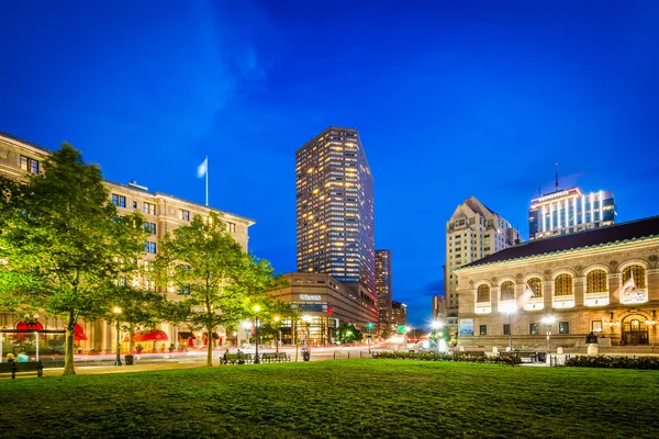 Byggnader vid Copley Square på natten, i Back Bay, Boston, Massac — Stockfoto