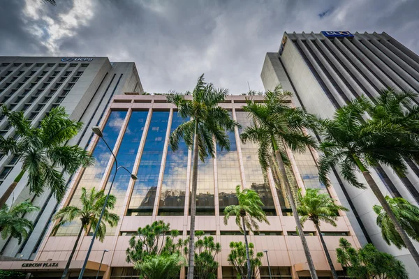 Palmiye ağaçları ve Makati Avenue, Makati, Metro M boyunca binalar