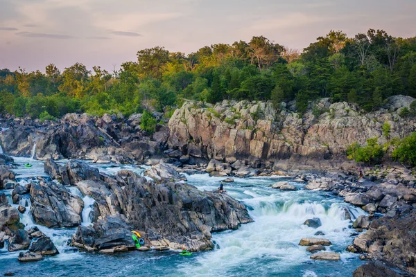 석양, 그레이트 폴 스 Pa에 포토맥 강에 급류의 보기 — 스톡 사진