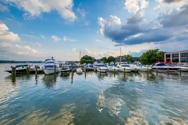 Barcos atracados na orla do rio Potomac, em Alexandria, Vir — Fotografia de Stock