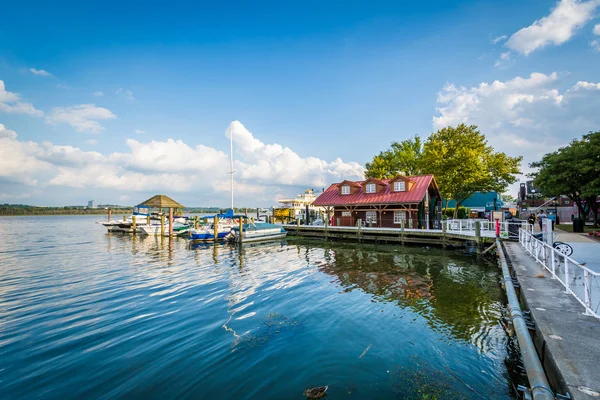 Edificio y muelles en la ribera del río Potomac, en Alexandri —  Fotos de Stock