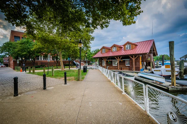 Gebäude und Docks an der Uferpromenade des Potomac, in Alexandr — Stockfoto