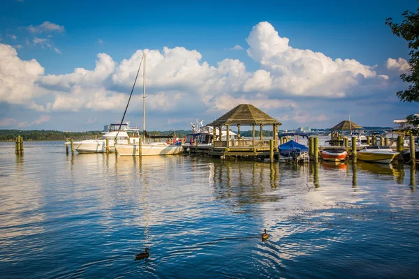 Gazebo and boats on the Potomac River, in Alexandria, Virginia. — Stock Photo, Image