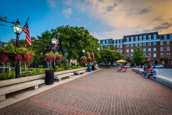 Tržní náměstí při západu slunce, v staré město Alexandria, Virginia — Stock fotografie