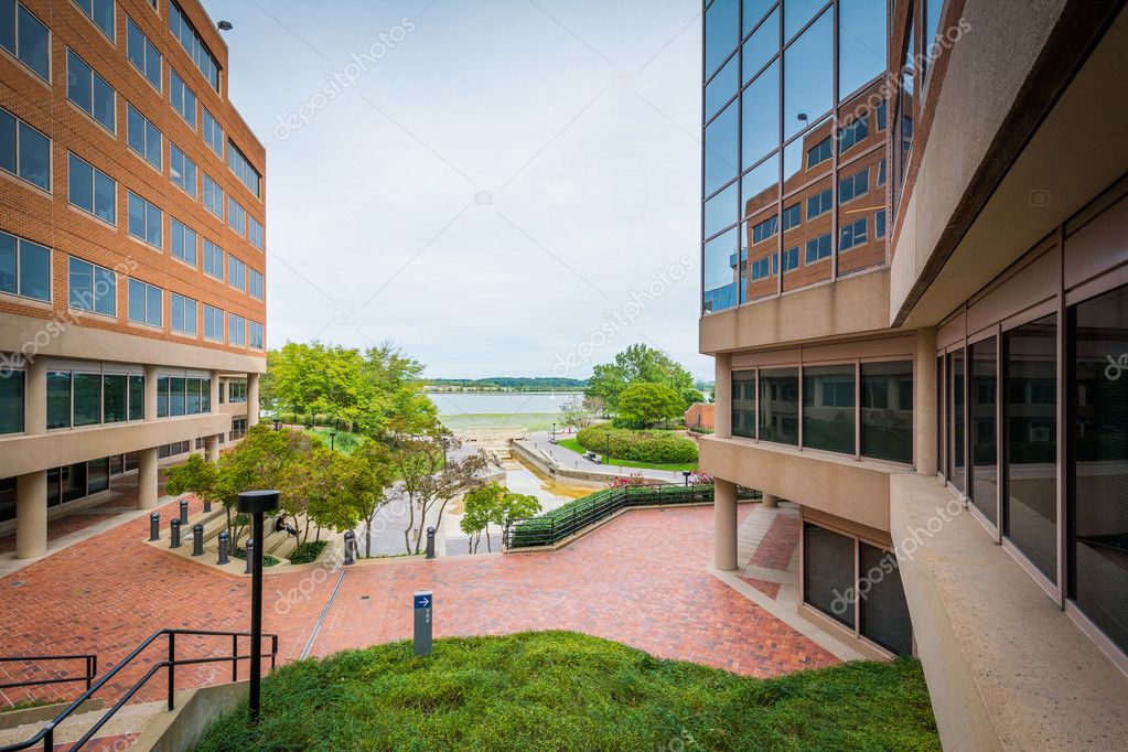 Office buildings and view of the waterfront in Alexandria, Virgi