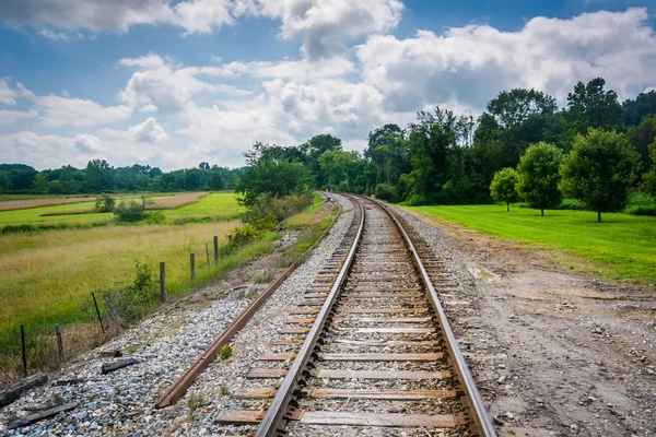 Rel kereta api di pedesaan Carroll County, Maryland . — Stok Foto