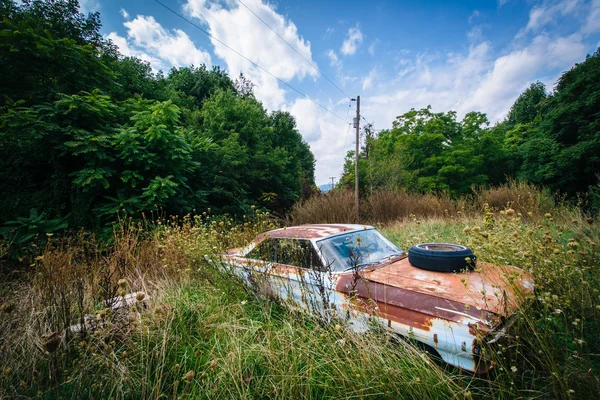 Un coche abandonado y oxidado en el valle rural de Shenandoah, Virginia . — Foto de Stock