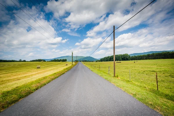 Venkovské silnici s zemědělských polí ve venkovských a vzdálených hor — Stock fotografie