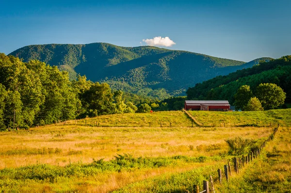 Farm fields and view of distant mountains in the rural Shenandoa — Stock Photo, Image