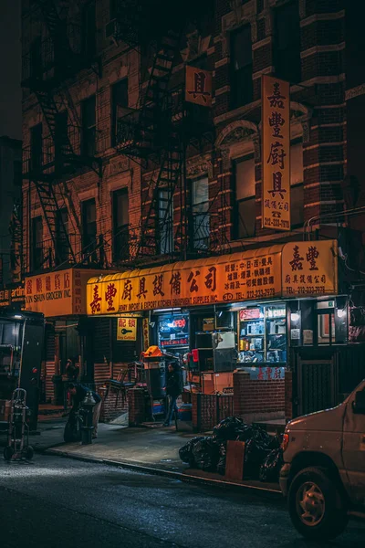 Scena Strada Notturna Chinatown Manhattan New York — Foto Stock