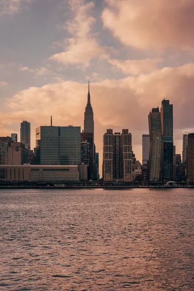 Zonsondergang Uitzicht Midtown Manhattan Skyline Van Long Island City Queens — Stockfoto