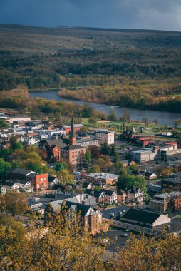 Nehir akan bir şehir, New York, Elks-Brox Anıt Parkı 'ndan Jervis Limanı manzaralı.