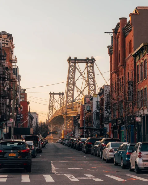 Міст Вільямсбурга Заході Сонця Вільямсбурзі Брукліні Нью Йорку — стокове фото