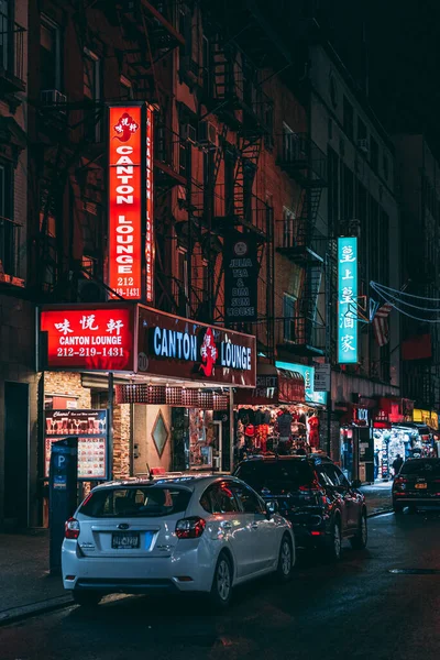 Sinais Noite Mott Street Chinatown Manhattan Nova Iorque — Fotografia de Stock