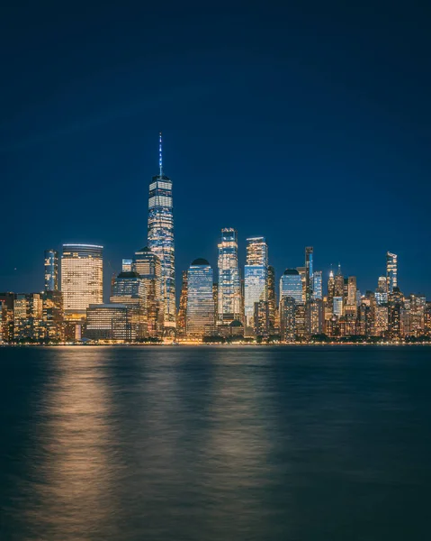 Utsikt Över Lower Manhattan Skyline Natten Från Jersey City New — Stockfoto