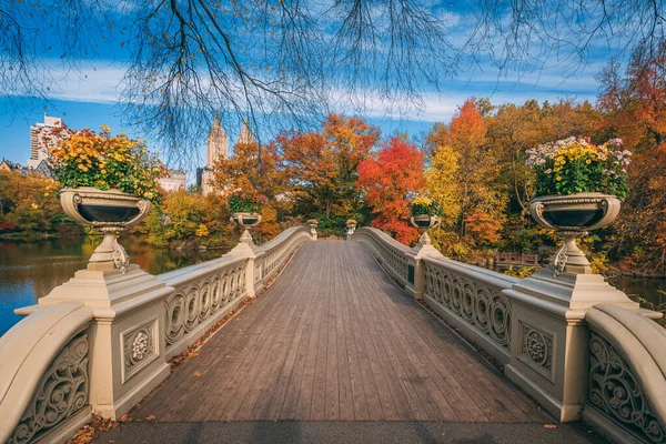 Міст Боу Осіннім Кольором Центральному Парку Манхеттен Нью Йорк — стокове фото