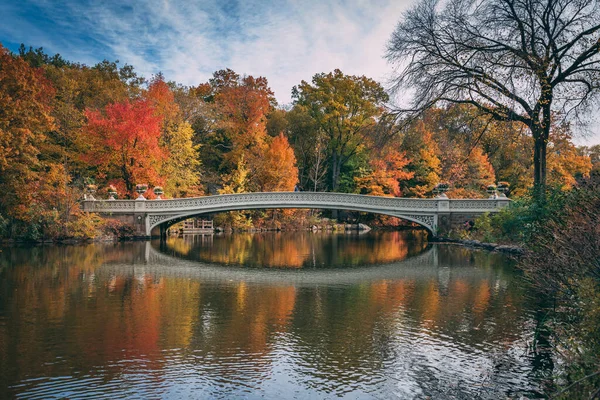 Bow Bridge Com Cor Outono Central Park Manhattan Nova York — Fotografia de Stock