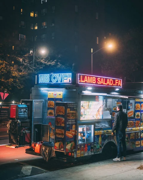 Camión Comida Halal Por Noche Manhattan Nueva York — Foto de Stock
