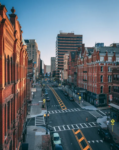 Utsikt Över Gatan Och Byggnader Centrala Albany New York — Stockfoto