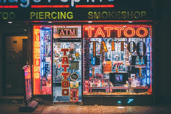 Tattoo Shop Night West Village Manhattan New York City — Stock Photo, Image