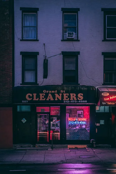 Grand Street Cleaners Night Lower East Side Manhattan New York — Stock Photo, Image