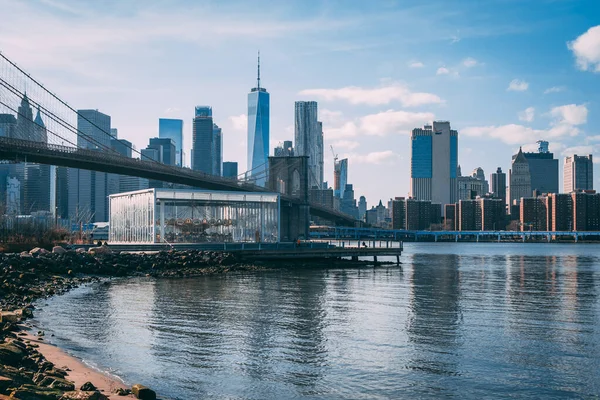 Uitzicht Skyline Van Manhattan Vanuit Dumbo Brooklyn New York City — Stockfoto