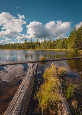 Maine Baxter Eyalet Parkı 'ndaki göl ve dağ manzarası