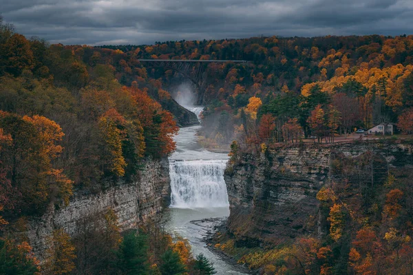 Autumn View Genesee River Middle Falls Inspiration Point Letchworth State — Stock Photo, Image