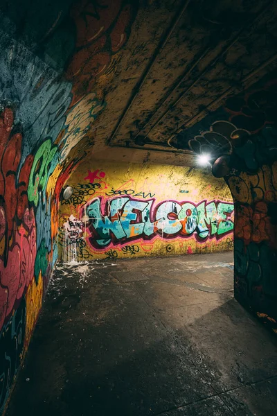 Tunnel Med Graffiti Washington Heights Manhattan New York - Stock-foto