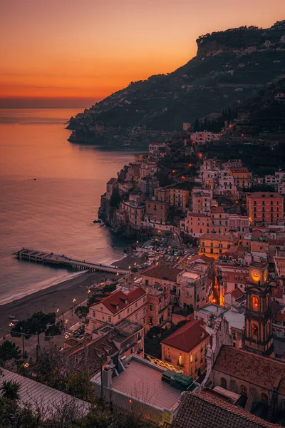 Sonnenuntergang Über Dem Dorf Minori Der Amalfiküste Kampanien Italien — Stockfoto