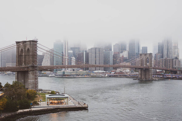 View of the Brooklyn Bridge from the Manhattan Bridge, in New York City