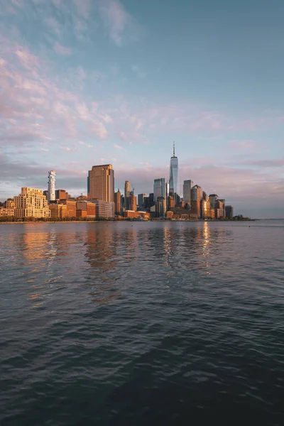 New York City Skyline Hudson River Bij Zonsondergang Financial District — Stockfoto