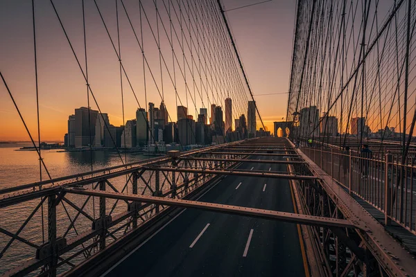 Vista Pôr Sol Horizonte Manhattan Partir Ponte Brooklyn Nova Iorque — Fotografia de Stock