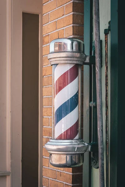 Red White Blue Striped Barbers Pole — Stock Photo, Image