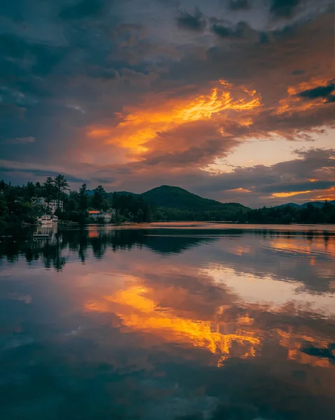 Mirror Lake Vid Soluppgången Lake Placid Adirondacks New York — Stockfoto