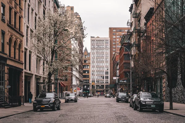 Bond Street Uma Rua Paralelepípedos Noho Manhattan Nova Iorque — Fotografia de Stock