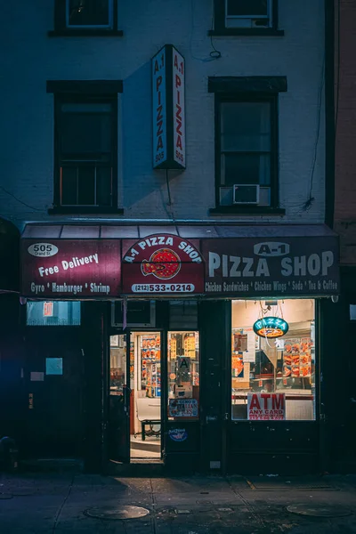 Pizza Shop Night Lower East Side Manhattan New York City — Stock Photo, Image