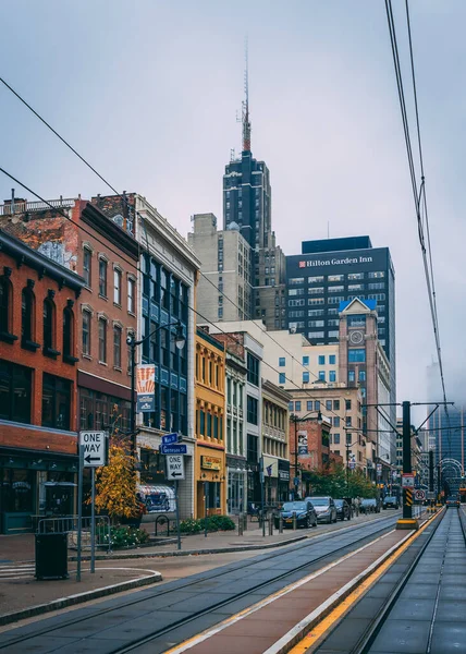 Tory Tramwajowe Main Street Centrum Buffalo Nowy Jork — Zdjęcie stockowe