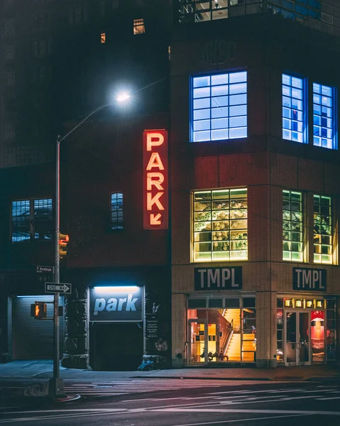 Parking Neon Znak Nocy West Village Manhattan Nowy Jork — Zdjęcie stockowe