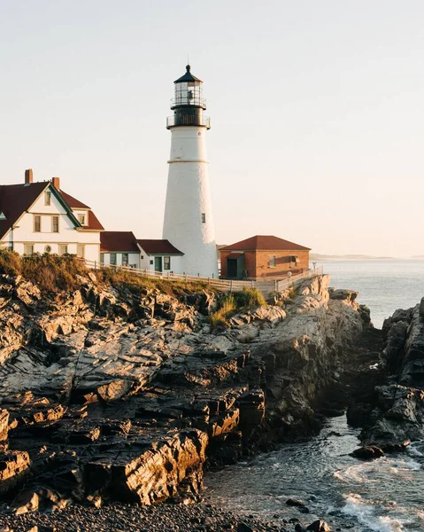 Маяк Portland Head Lighthouse Світанку Портленді Штат Мен — стокове фото