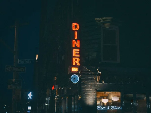 Remedy Diner Neon Skylt Natten Lower East Side Manhattan New — Stockfoto